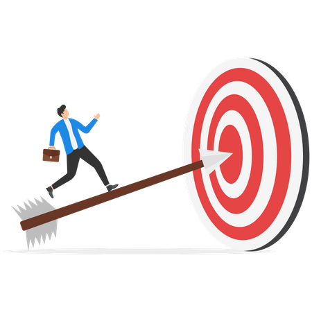 Confident businessman running up archer arrows for reaching business target  Illustration