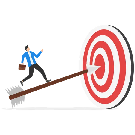 Business Achievement Improvement Goal Success Target Or Career Growth Concept Confident Businessman And Businesswoman Working Team Running Up Archer Arrows Which Hitting Bullseye Target Illustration