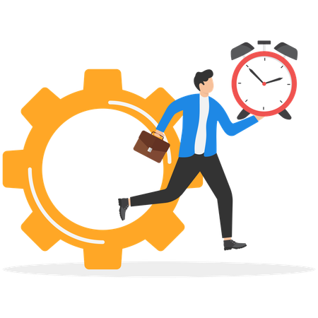 Confident businessman runs out of large gear  Illustration