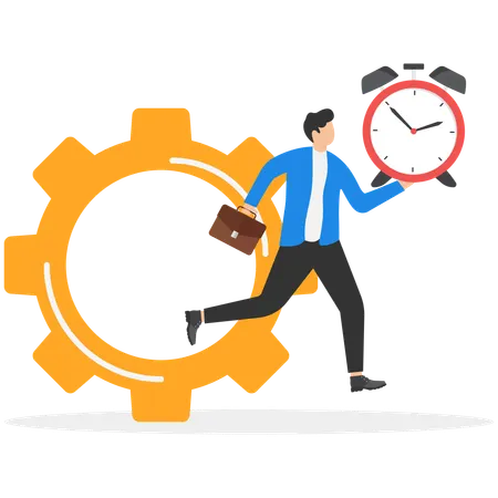 Confident businessman runs out of large gear  Illustration