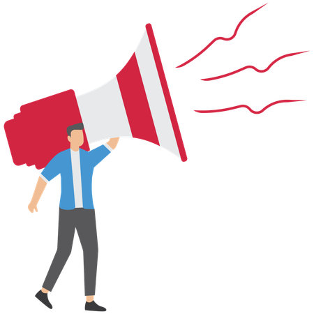 Confident businessman speak out loud on megaphone showcasing leadership  Illustration
