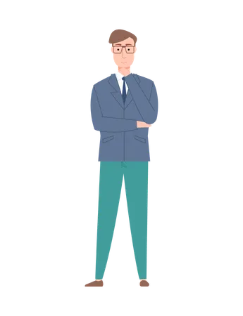 Male Wearing Rich Suit Vector Businessman Standing In Confident Posture Powerful And Influencing Male In Formalwear With Glasses Spectacles Of Man Illustration