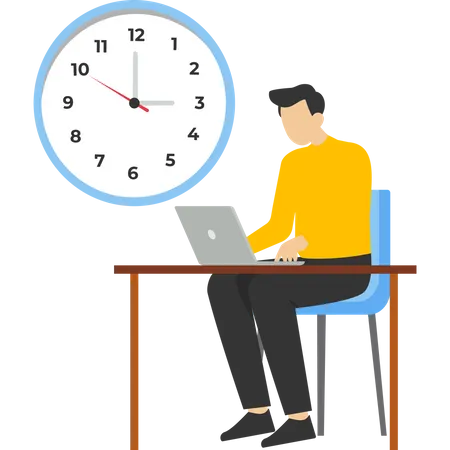 Confident businessman using laptop computer sitting at work hours at night  Illustration