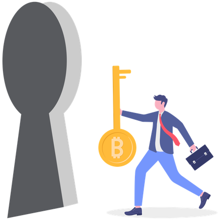 Confident businessman with business key  Illustration