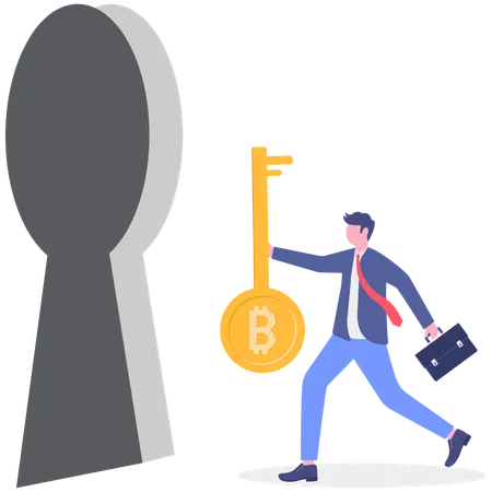 Confident businessman with business key  Illustration