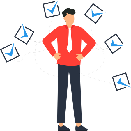 Confident Businessman with Check Marks Success Achievement and Task Completion  Illustration