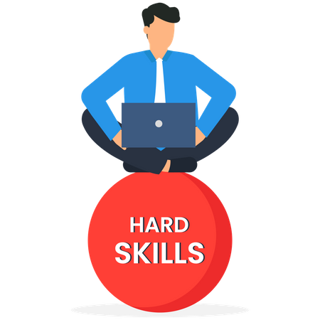 Confident businessman with elements of Hard  skills  Illustration