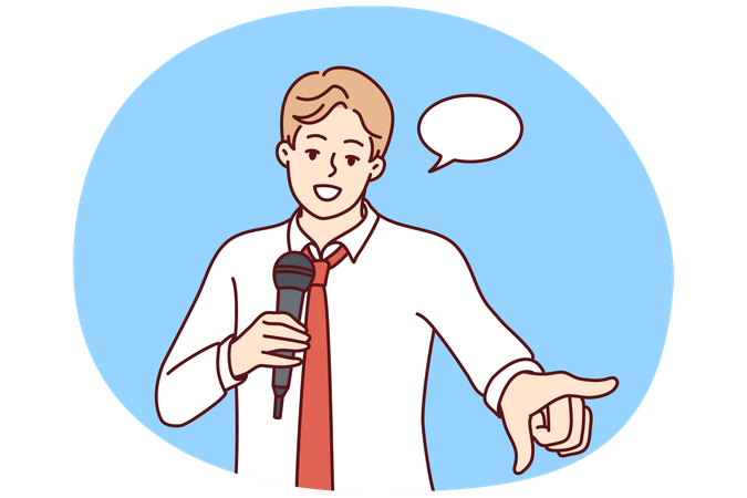Confident businessman with mic make speech  Illustration