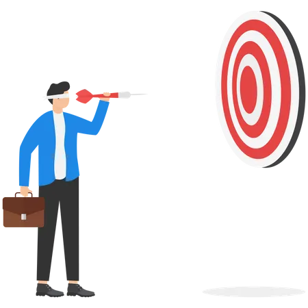 Confident businessmen achieve their target before they see.  Illustration