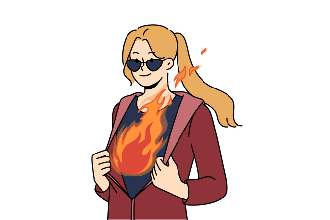 Confident businesswoman have fire in her soul  Illustration