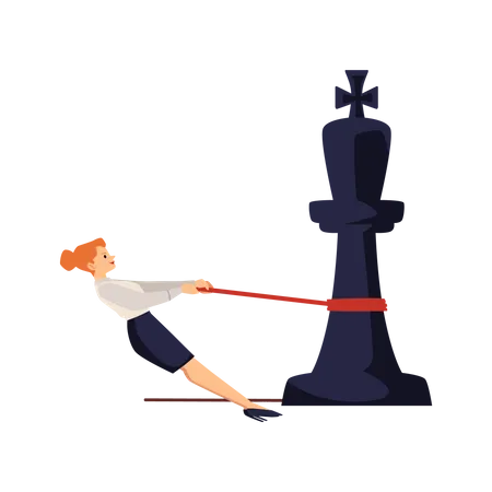 Confident businesswoman pull giant chess piece  Illustration