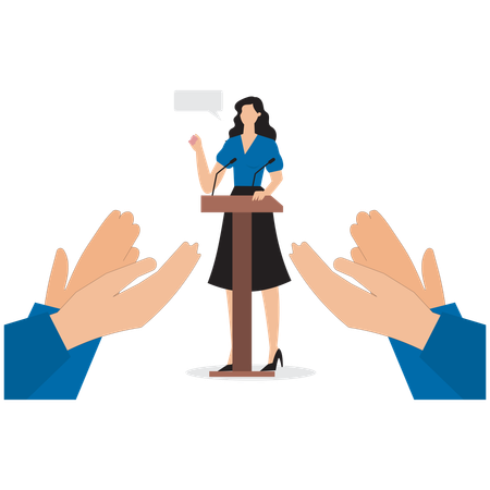 Confident businesswoman receiving applause and recognition  Illustration