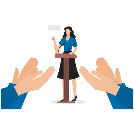 Confident businesswoman receiving applause and recognition  Illustration