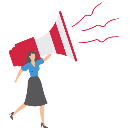 Confident businesswoman speak out loud on megaphone  Illustration
