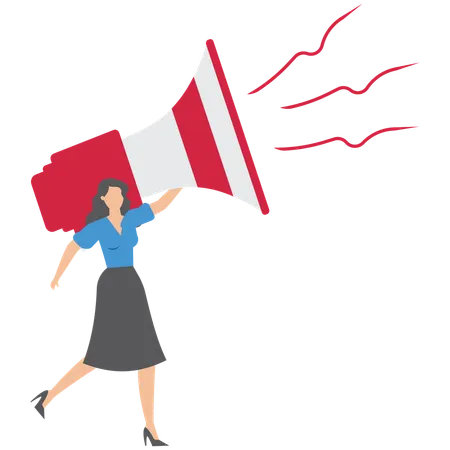 Confident businesswoman speak out loud on megaphone  Illustration