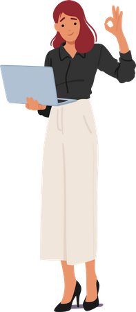 Confident businesswoman with laptop in hand  Illustration