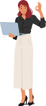 Confident businesswoman with laptop in hand  Illustration