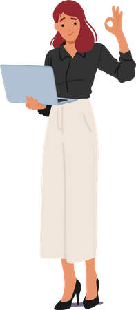Confident businesswoman with laptop in hand  イラスト