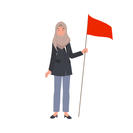 Confident Businesswoman with Red Flag  Illustration