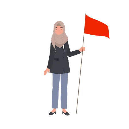 Leadership And Success Concept Confident Businesswoman With Red Flag Illustration