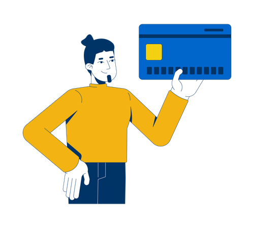 Confident caucasian man holding credit card  Illustration