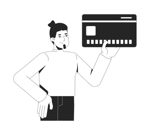 Confident caucasian man holding credit card  Illustration