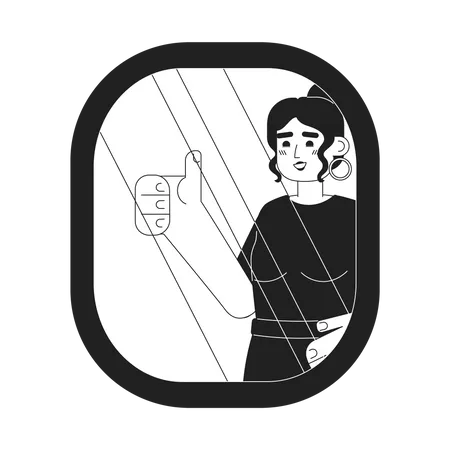 Confident caucasian woman showing thumb up in mirror reflection  イラスト