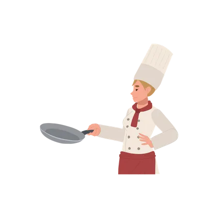 Confident chef woman holding pan  Illustration