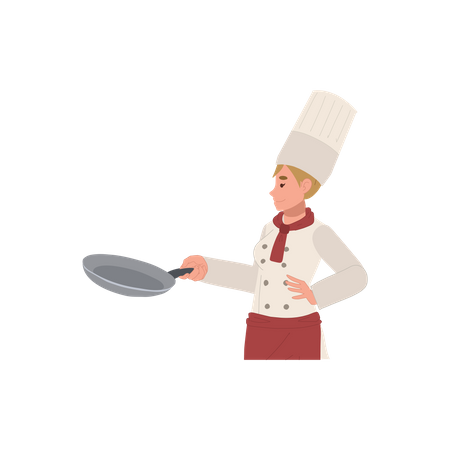 Confident chef woman holding pan  Illustration