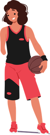 Confident Child Girl With Amputated Arm Stands Proudly With Basketball  Illustration