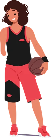 Confident Child Girl With Amputated Arm Stands Proudly With Basketball  Illustration