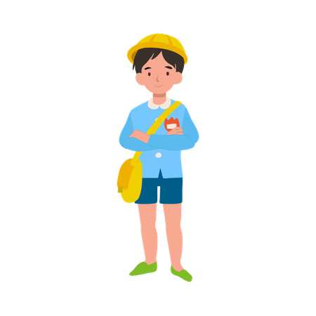 Confident child in kindergarten uniform showing strong pose with arms crossed  Illustration