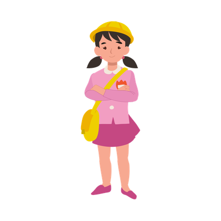 Confident child in kindergarten uniform showing strong pose with arms crossed  Illustration