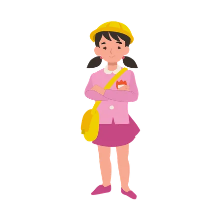 Confident child in kindergarten uniform showing strong pose with arms crossed  Illustration