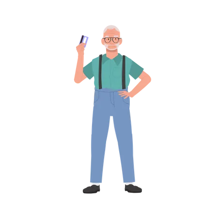 Modern Lifestyle Of Mature Shopper Concept Illustration Of Confident Elderly Man With Credit Card Flat Vector Cartoon Illustration Illustration