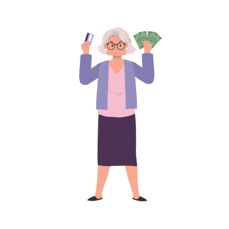 Confident Elderly Woman with Credit Card  Illustration