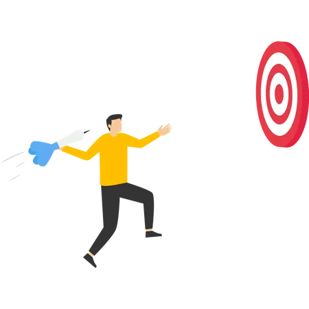 Confident entrepreneur launches new rocket to hit bullseye dartboard target  Illustration