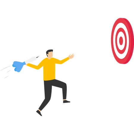 Confident entrepreneur launches new rocket to hit bullseye dartboard target  Illustration