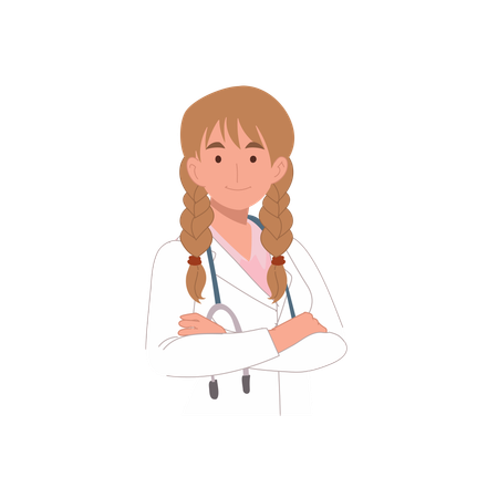 Confident female doctor with arms crossed in medical coat at clinic  Illustration