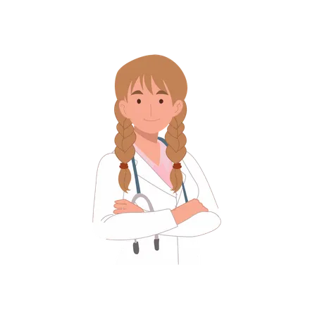 Confident female doctor with arms crossed in medical coat at clinic  Illustration