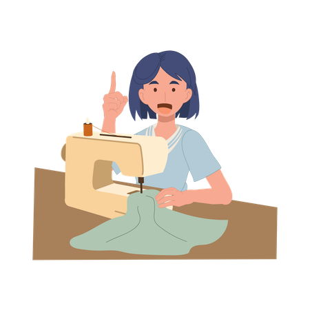 Confident female instructor showing how to use sewing machine step by step  Illustration