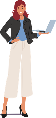 Confident Female Teacher Stands Poised Holding A Laptop  Illustration