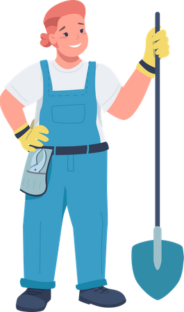 Confident female worker with shovel Illustration