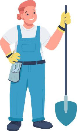 Confident female worker with shovel  Illustration