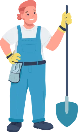 Confident female worker with shovel  Illustration