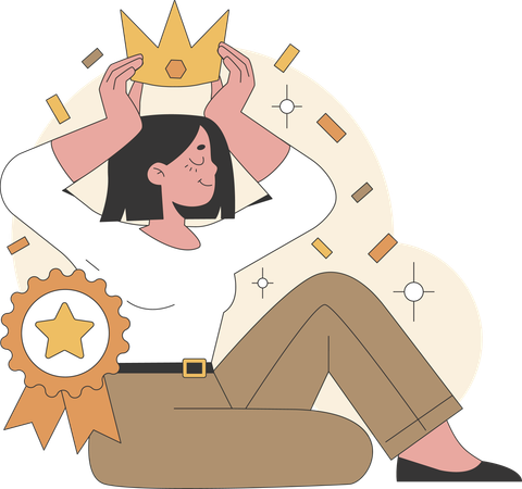 Confident Girl placing crown on their head  Illustration