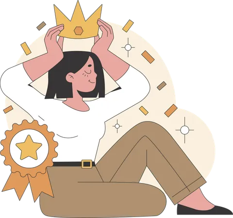 Confident Girl placing crown on their head  Illustration