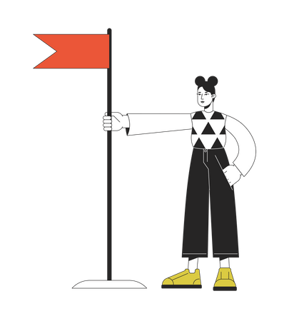 Confident girl with red flag Illustration