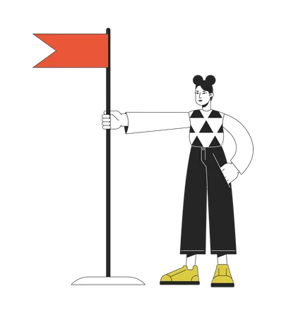 Confident girl with red flag Illustration