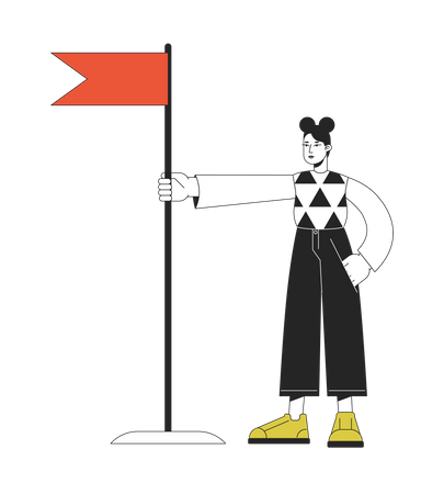 Confident girl with red flag  Illustration